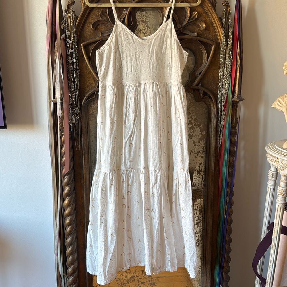 White Indian Summer Block Print 
Sundress